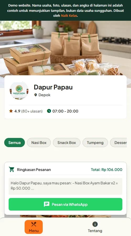Contoh hasil website Dapur Papau