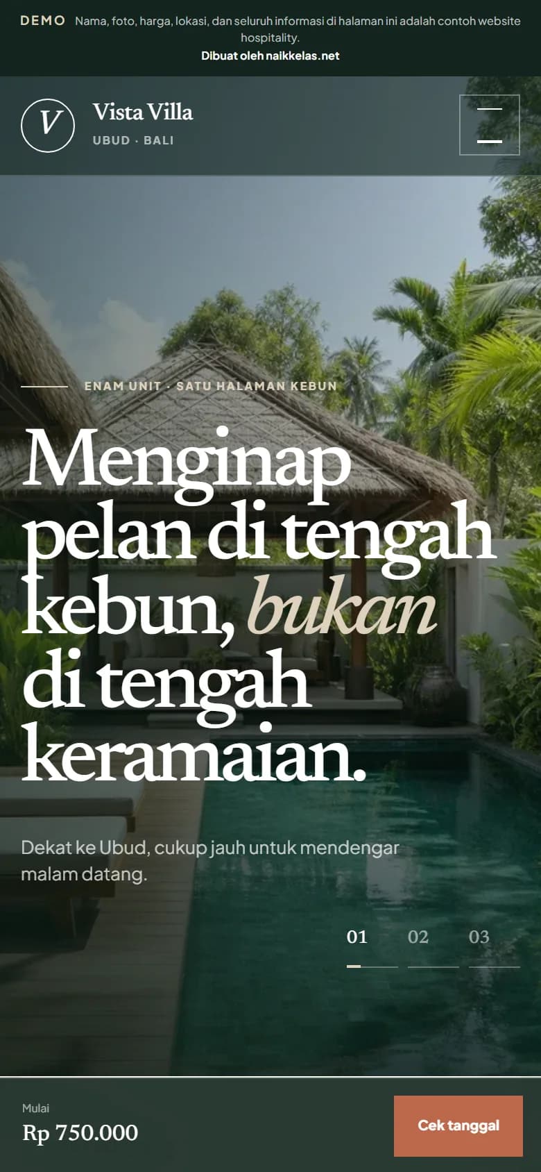 Contoh hasil website Vista Villa Ubud