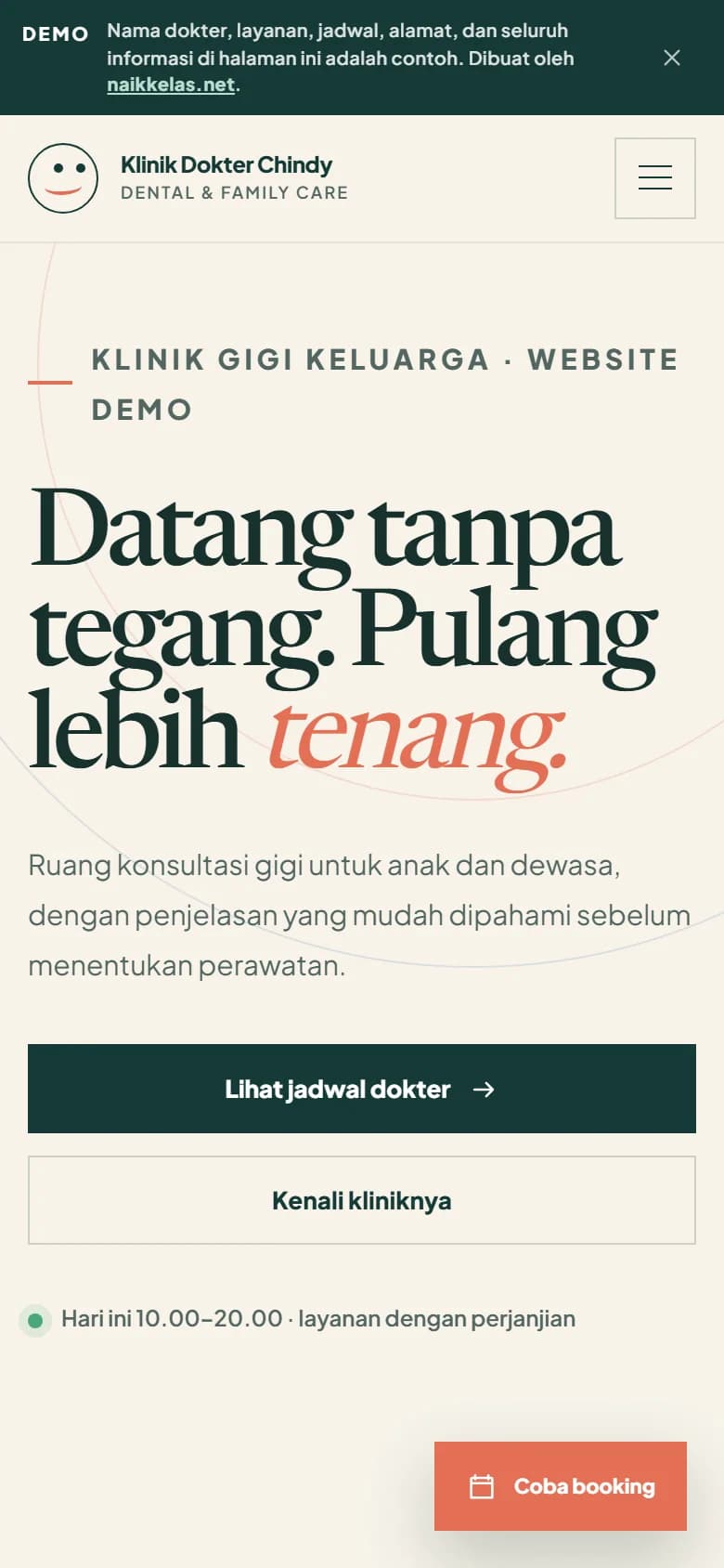 Tampilan mobile demo website Klinik Dokter Chindy